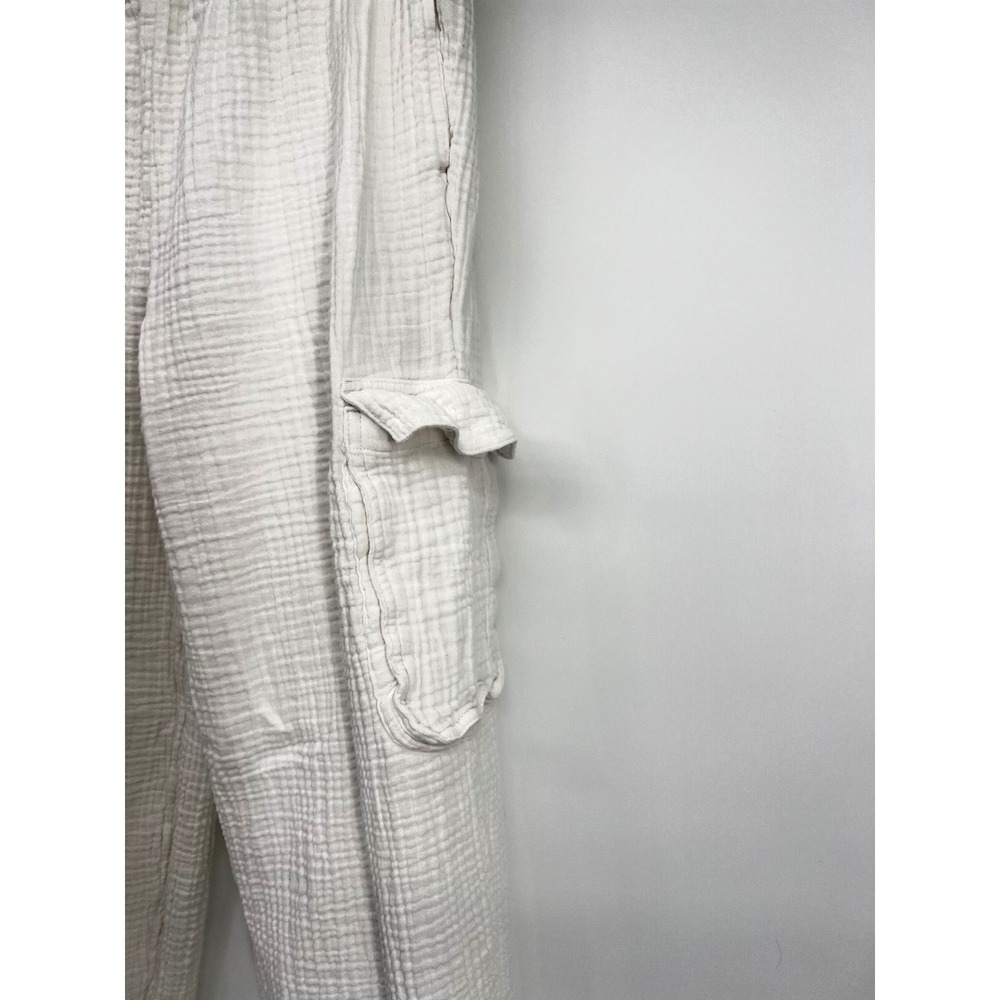 Aerie WhiteGauze Cotton Cargo Pants Elastic Waist Relaxed Wide Leg Trousers Sm - Picture 7 of 16